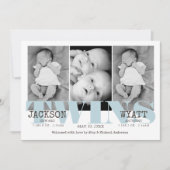 男の赤ちゃんツインズビューティフルブルー誕生のお知らせ 案内状 (正面)