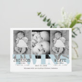 男の赤ちゃんツインズビューティフルブルー誕生のお知らせ 案内状 (スタンド正面)