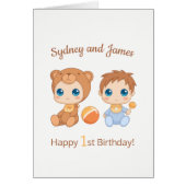 男の赤ちゃんツインズファースト誕生日ネームカード (正面)