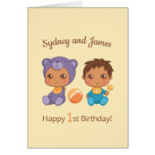 男の赤ちゃんツインズファースト誕生日ネーム3カード (正面)