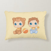 男の赤ちゃんツインズベアージャンプスーツオンイエロー アクセントクッション (正面)