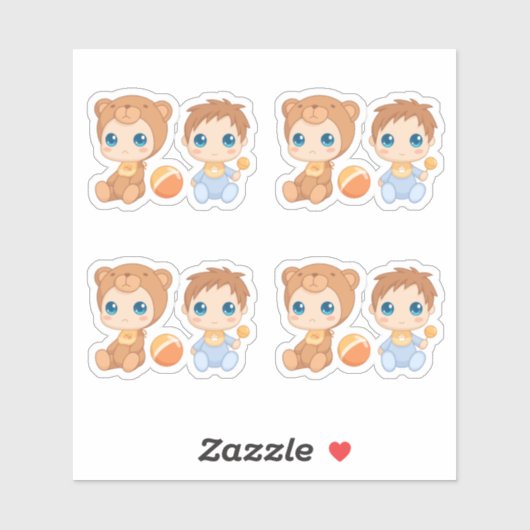 男の赤ちゃんツインズベアージャンプスーツ4セット シール (シート)