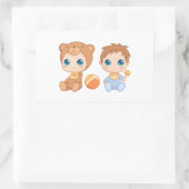 男の赤ちゃんツインズベアージャンプスーツ 長方形シール (バッグ)