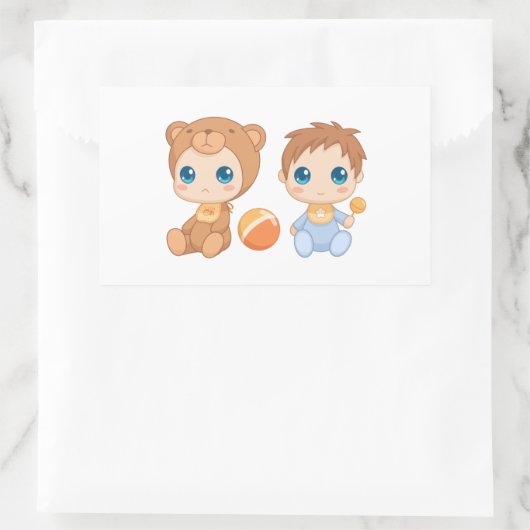 男の赤ちゃんツインズベアージャンプスーツ 長方形シール (バッグ)