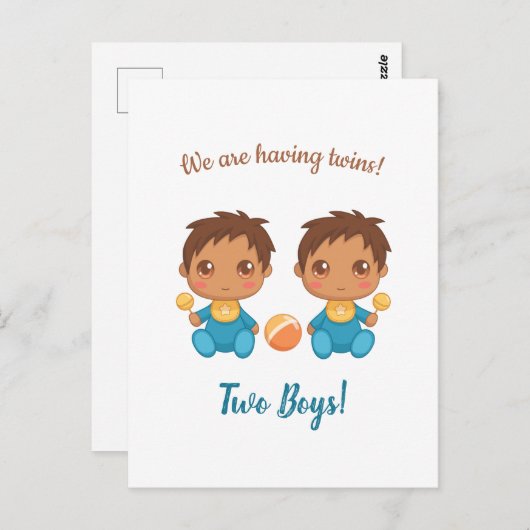 男の赤ちゃんツインズ発表 ポストカード (正面/裏面)