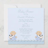 男の赤ちゃんツインズ&パピーズブルーベイビーシャワー 招待状 (裏面)