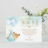 男の赤ちゃんテディベアバルーン赤ちゃんシャワー散水 サンキューカード (スタンド正面)