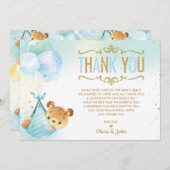 男の赤ちゃんテディベアバルーン赤ちゃんシャワー散水 サンキューカード (正面/裏面)