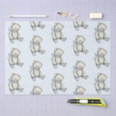 男の赤ちゃんテディベアブルーウォーターカラーギフト 薄葉紙 (クラフト)