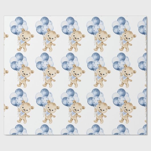 男の赤ちゃんテディベアブルーウォーターカラーラッピング紙 ラッピングペーパー (フラット)