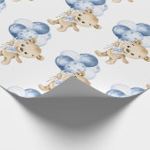 男の赤ちゃんテディベアブルーウォーターカラーラッピング紙 ラッピングペーパー (角)