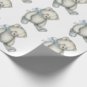 男の赤ちゃんテディベアブルーウォーター色 ラッピングペーパー (角)