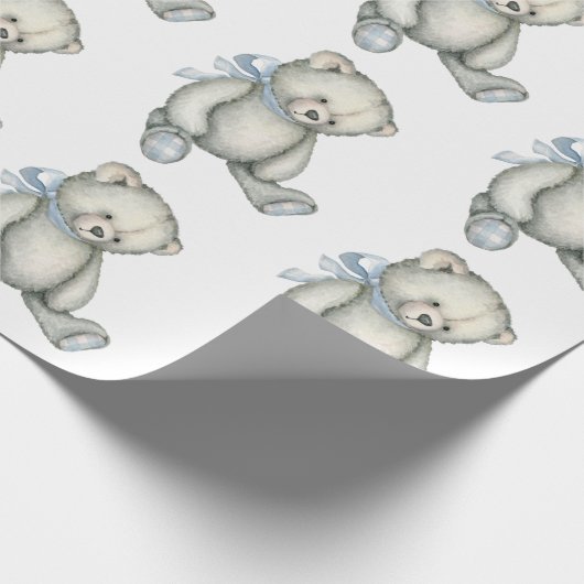 男の赤ちゃんテディベアブルーウォーター色 ラッピングペーパー (角)