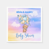 男の赤ちゃんテディベアブルーベビーシャワー スタンダードカクテルナプキン (正面)