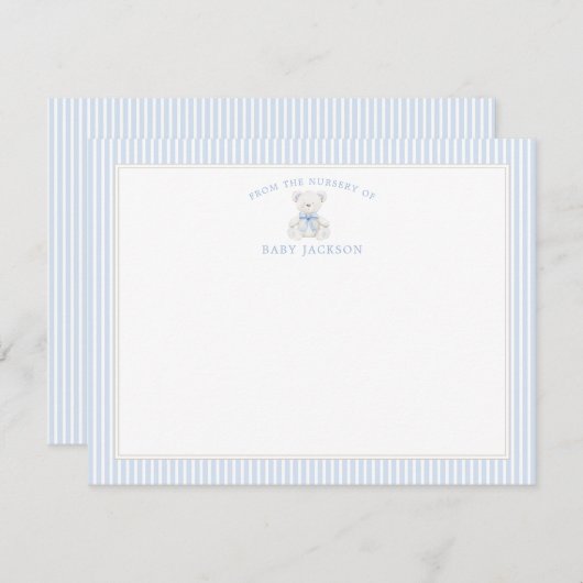 男の赤ちゃんテディベアベビーシャワーサンキューカード ノートカード (正面/裏面)