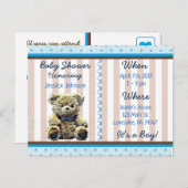 男の赤ちゃんテディベアベビーシャワー招待状 インビテーションポストカード (正面/裏面)