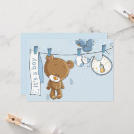 男の赤ちゃんテディベアベビー装飾用クッション 招待状