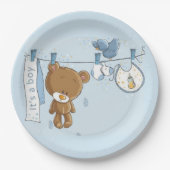 男の赤ちゃんテディベアベビー ペーパープレート (正面)
