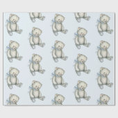男の赤ちゃんテディベア青い水の色ギフトラッピング ラッピングペーパー (フラット)