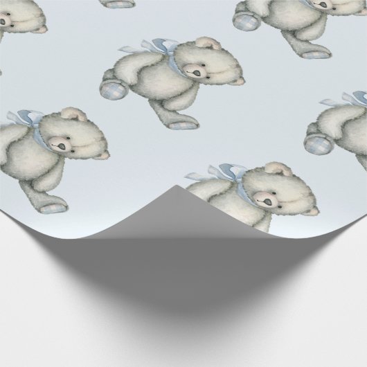 男の赤ちゃんテディベア青い水の色ギフトラッピング ラッピングペーパー (角)