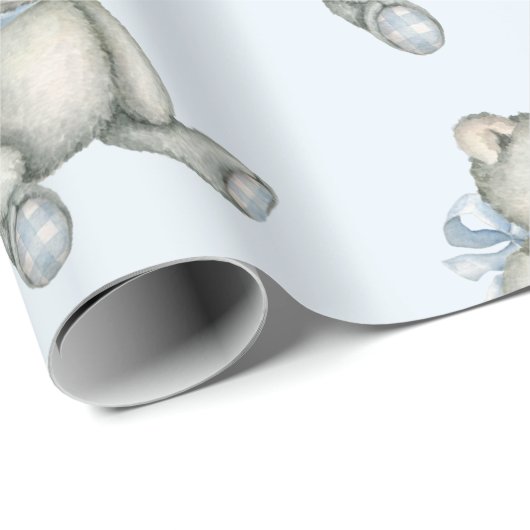 男の赤ちゃんテディベア青い水の色ギフトラッピング ラッピングペーパー (ロールコーナー)