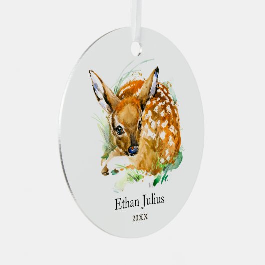 男の赤ちゃんディアファウパーソナライズされたン生まれたばかりのソン メタルオーナメント (正面右)