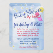 男の赤ちゃんデイジーバルーン赤ちゃんシャワー 招待状 (正面/裏面)