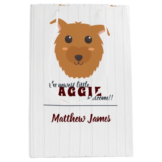 男の赤ちゃんドッグマルーン赤ちゃんシャワー ミディアムペーパーバッグ (正面)