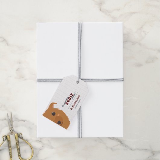 男の赤ちゃんドッグマルーン ギフトタグ (より糸付き)