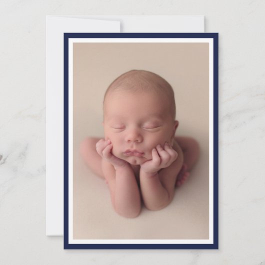 男の赤ちゃんネイビー写真誕生アナウンスメントモノグラム 案内状 (裏面)