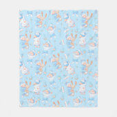 男の赤ちゃんハギングバニーI愛ママハート フリースブランケット (正面)