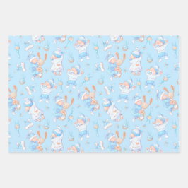 男の赤ちゃんハギングバニーI愛ママハート ラッピングペーパーシート