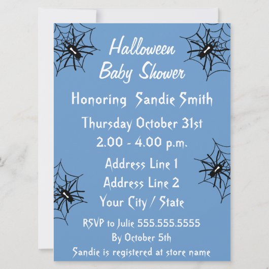 男の赤ちゃんハロウィーンベビーシャワースパイダー招待状 招待状 (裏面)
