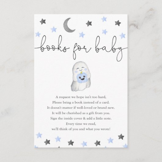 男の赤ちゃんハロウィーン幽霊ベビースシャワー用の本 エンクロージャーカード (正面)