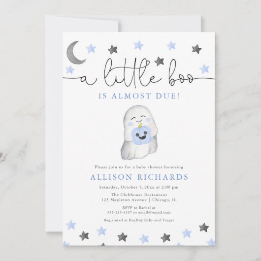 男の赤ちゃんハロウィーン秋かわいい幽霊赤ちゃんシャワー 招待状 (正面)