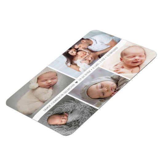 男の赤ちゃんハート誕生発表写真コラージュ マグネット (左側)