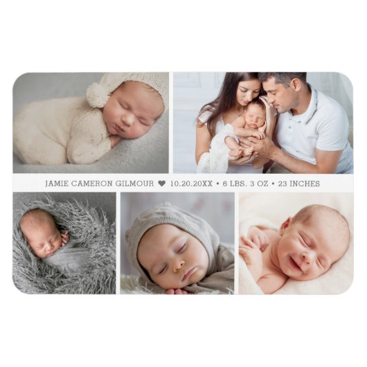 男の赤ちゃんハート誕生発表写真コラージュ マグネット (横)