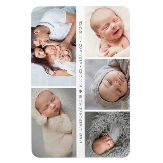 男の赤ちゃんハート誕生発表写真コラージュ マグネット (縦)