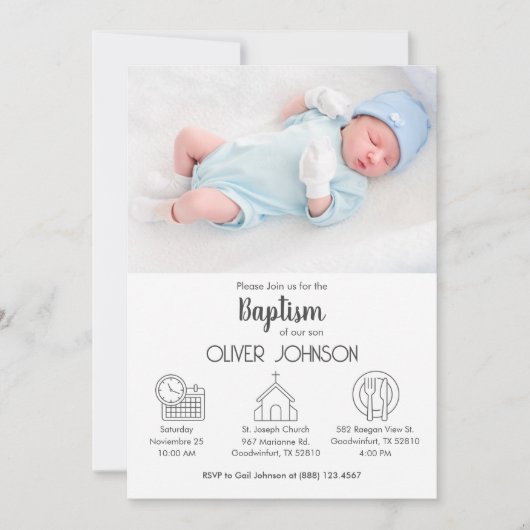 男の赤ちゃんバウティゾインビタシオンバプテエレガントィスモダンテスマ 招待状 (正面)