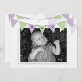 男の赤ちゃんバナーフラグ誕生写真の発表 招待状 (正面/裏面)