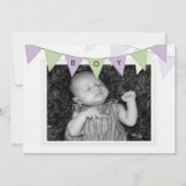 男の赤ちゃんバナーフラグ誕生写真の発表 招待状 (正面)