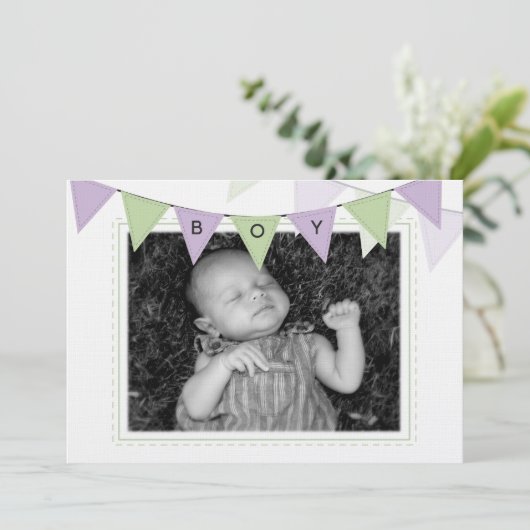 男の赤ちゃんバナーフラグ誕生写真の発表 招待状 (スタンド正面)