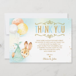 男の赤ちゃんバニーバルーンベビーシャワースプリンクル サンキューカード
