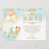 男の赤ちゃんバニーバルーンベビーシャワースプリンクル サンキューカード (正面/裏面)