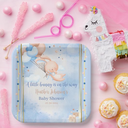 男の赤ちゃんバニーベビーシャワー ペーパープレート (パーティー)