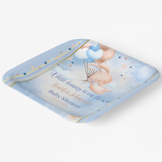 男の赤ちゃんバニーベビーシャワー ペーパープレート (傾斜あり)