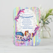 男の赤ちゃんバブルとユニコーンおめでとうカード 招待状 (スタンド正面)