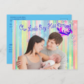 男の赤ちゃんバブルとユニコーンが到着 ポストカード (正面/裏面)
