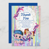 男の赤ちゃんバブルとユニコーンサンキューカード サンキューカード (正面/裏面)