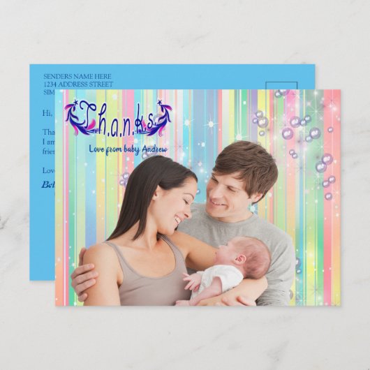 男の赤ちゃんバブルとユニコーン写真はがき ポストカード (正面/裏面)